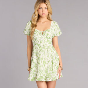 Fresh Blooms Puff Sleeve Skater Dress