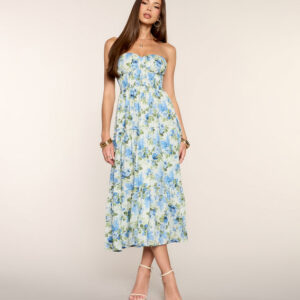 Fresh Cut Florals Strapless Midi Dress