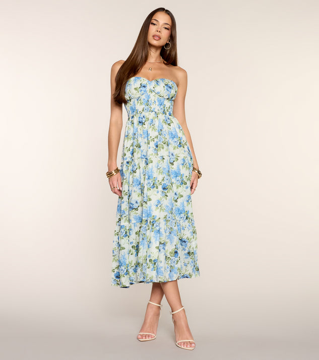 Windsor Fresh Cut Florals Strapless Midi Dress