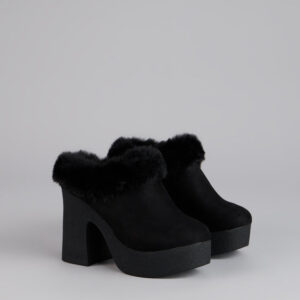 Fuzzy Feel Chunky Clog Mules