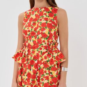 Kika Vargas Gabriela Dress Red Rose Cotton