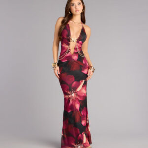 Windsor Garden After Dark Plunge Halter Maxi Dress Garden After Dark Plunge Halter Maxi Dress
