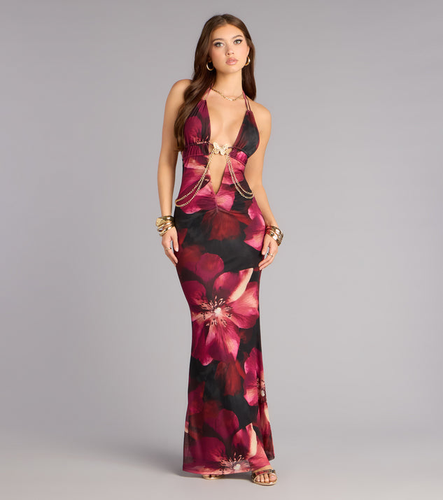 Windsor Garden After Dark Plunge Halter Maxi Dress