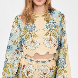 Garden Scarf Blue Long Sleeve Blouse