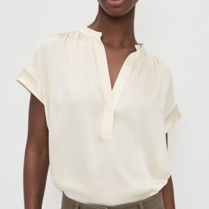 Vince Gathered Neck Cap Sleeve Silk Blouse