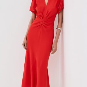 Victoria Beckham Gathered V Neck Midi Dress