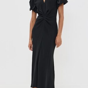 Victoria Beckham Gathered V Neck Midi Dress