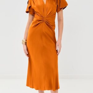 Victoria Beckham Gathered V Neck Midi Dress