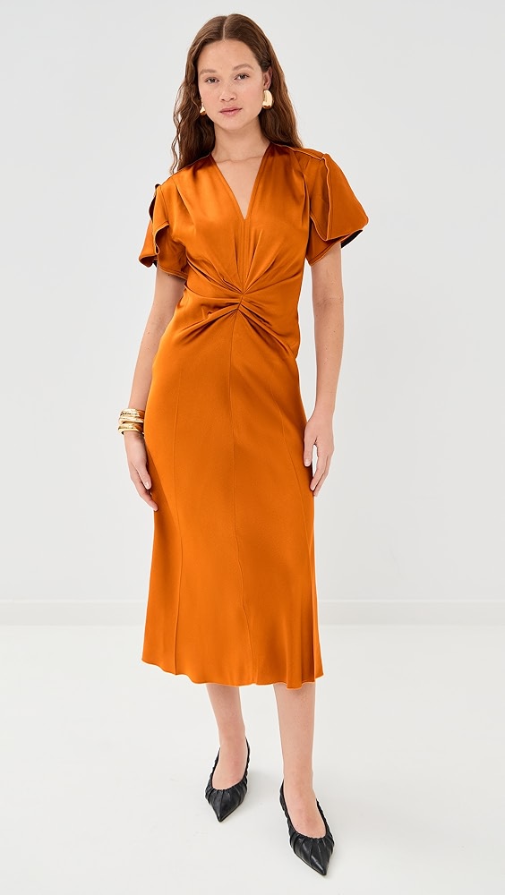 Victoria Beckham Gathered V Neck Midi Dress
