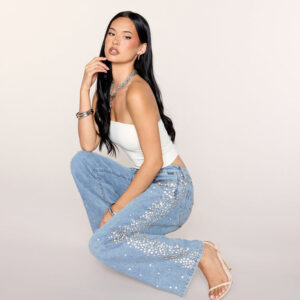 Gem Route Rhinestone Wide-Leg Jeans