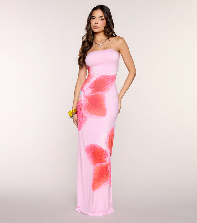 Windsor Getaway Glam Tropical Floral Maxi Tube Dress