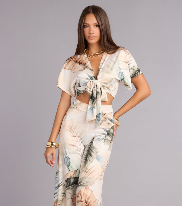 Windsor Getaway Mode Tropical Print Tie-Front Top