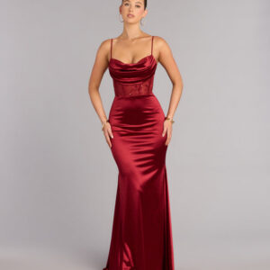 Gigi Satin Sequin Lace Formal Dress