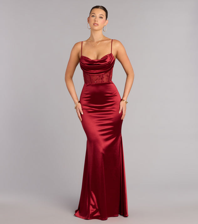 Windsor Gigi Satin Sequin Lace Formal Dress