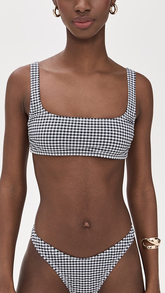 Good American Gingham Square Neck Bikini Top