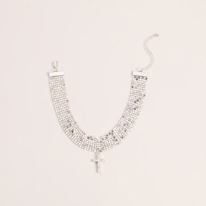 Windsor Glitzy Rhinestone Cross Chainmail Choker Necklace Glitzy Rhinestone Cross Chainmail Choker Necklace