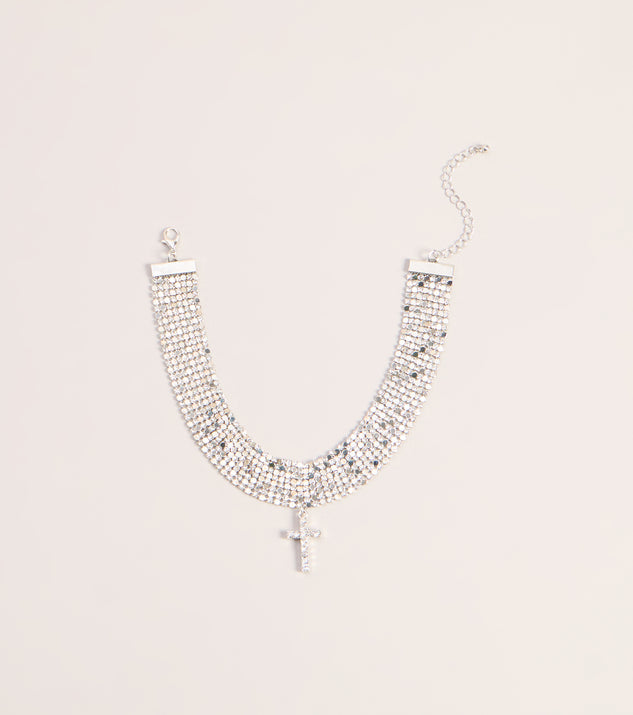 Windsor Glitzy Rhinestone Cross Chainmail Choker Necklace