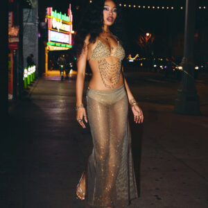 Glow Getter Rhinestone Slit Maxi Skirt