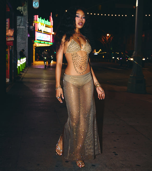 Windsor Glow Getter Rhinestone Slit Maxi Skirt