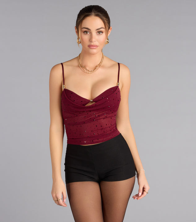 Windsor Glow Play Cowl Rhinestone Beaded Tank Top