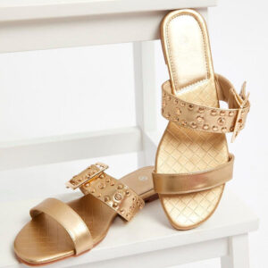 Gold Buckle Detail Flat Slides