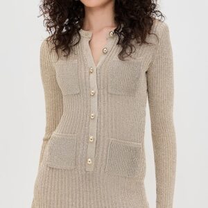 Gold Metallic Knit Mini Dress