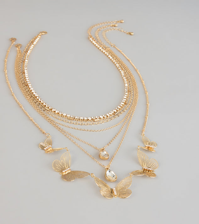 Windsor Golden Hour Glow Rhinestone Butterfly Layered Necklace
