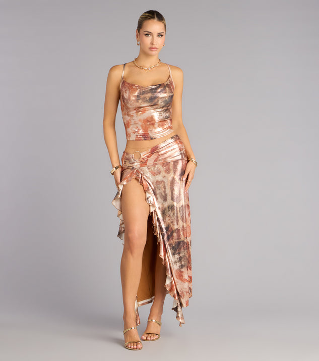 Windsor Golden Rush Metallic Ruffle Maxi Skirt