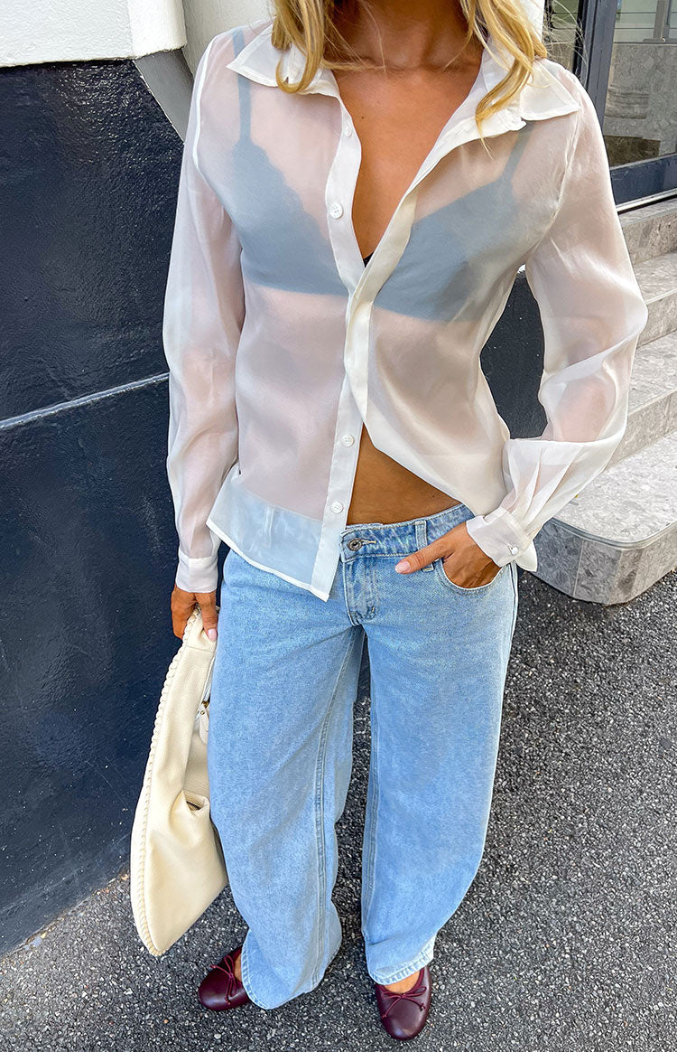 BB Exclusive Goldie Cream Sheer Button Through Shirt
