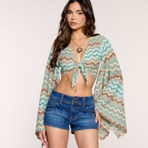 Good Vibes Flare Sleeve Tie-Front Top