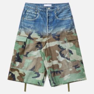 Gradation Printed Denim Cargo Shorts