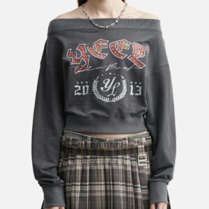 YEEL Graphic Off-shoulder Cropped Top Charcoal