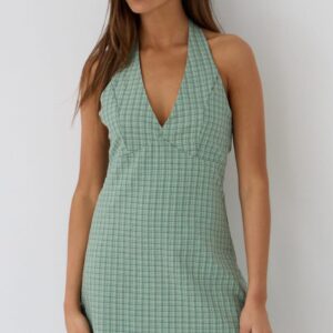 Ally Fashion Green Check Halter Neck Dress Mini