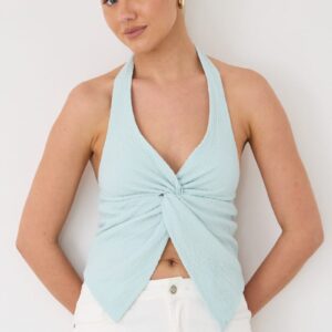 Ally Fashion Green Halter Neck Top Textured