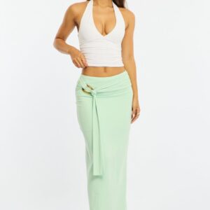 Green Hardware Maxi Skirt Mid Rise Side Split Lined