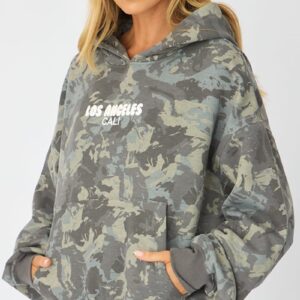 Green Print Hoodie Sweater Long Sleeve