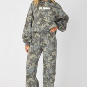Ally Fashion Green Print Track Pants Wide Leg