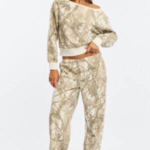 Green Print Track Pants Wide Leg