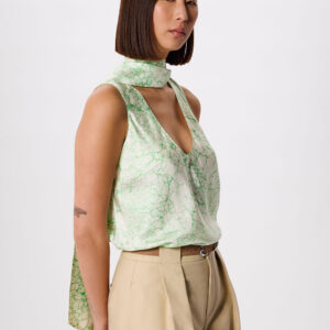 Green Printed Silk Scarf Vest Top Green Printed Silk Scarf Vest Top