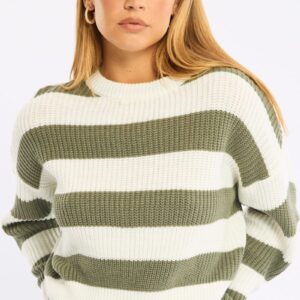 Ally Fashion Green Stripe Knit Top Long Sleeve Color Block Green Stripe Knit Top Long Sleeve Color Block