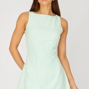 Ally Fashion Green Stripe Mini Dress Boat Neck Green Stripe Mini Dress Boat Neck