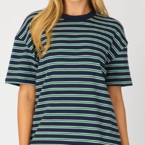 Ally Fashion Green Stripe Oversized Tee Short Sleeve
