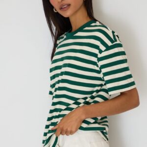 Ally Fashion Green Stripe Oversized Tee Short Sleeve
