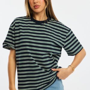 Green Stripe Oversized Tee Short Sleeve