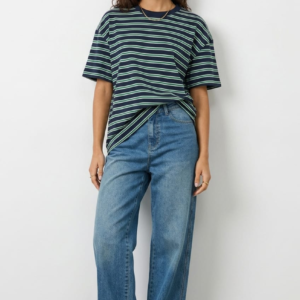 Ally Fashion Green Stripe Oversized Tee Short Sleeve