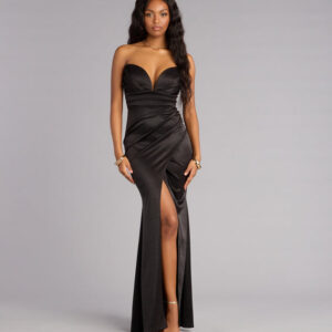 Gretchen Satin Plunge Mermaid Formal Dress