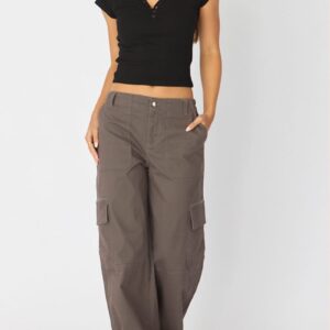 Grey Cargo Pant Mid Rise