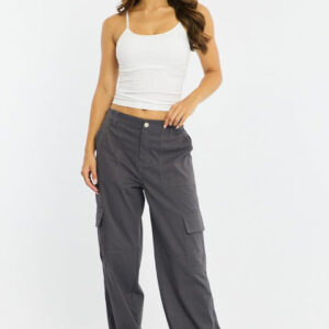 Grey Cargo Pants Mid Rise