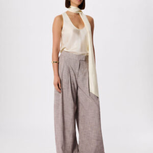 Grey Check Pleat Wide Leg Trouser
