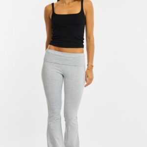 Grey Flare Leg Pants Folded Waist